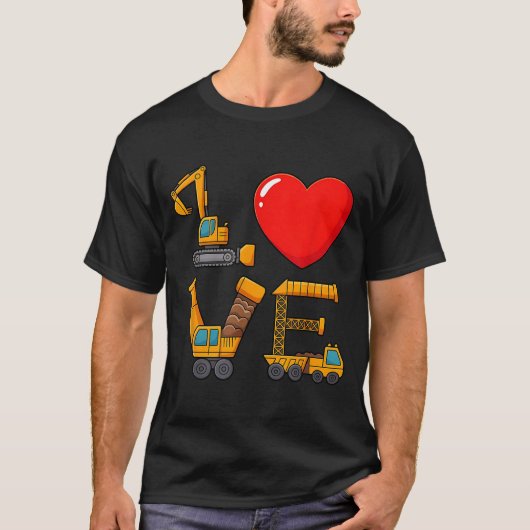 Construction Valentine Love Spelled With Trucks Ex Tシャツ (正面)