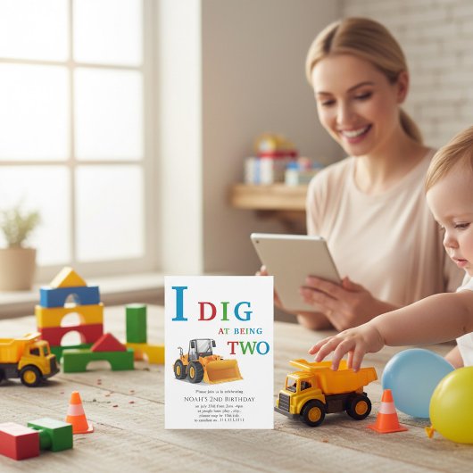 Construction Vehicle Birthday Boy Invitation 招待状