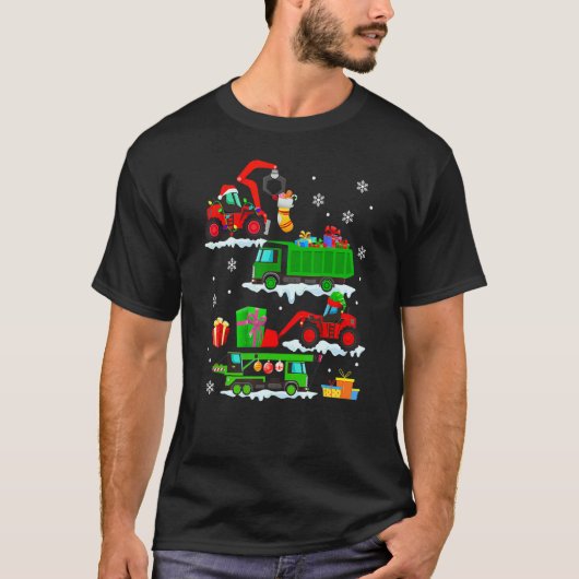 Construction Vehicle Christmas Red Trucks Winter B Tシャツ (正面)