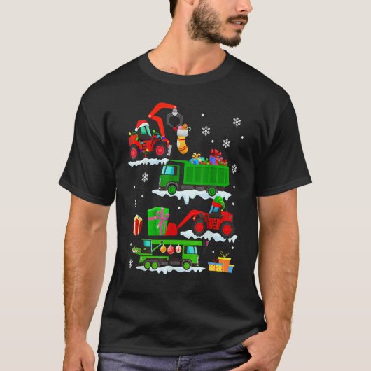 Construction Vehicle Christmas Red Trucks Winter B Tシャツ (正面)