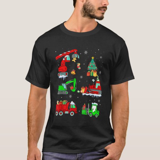 Construction Vehicle Christmas Red Trucks Winter B Tシャツ (正面)