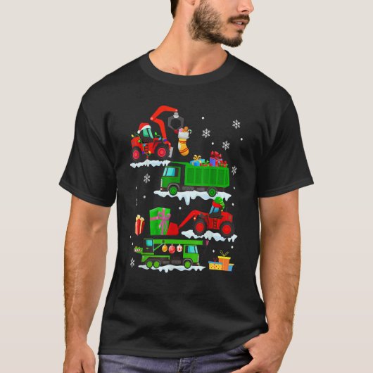 Construction Vehicle Christmas Red Trucks Winter B Tシャツ (正面)