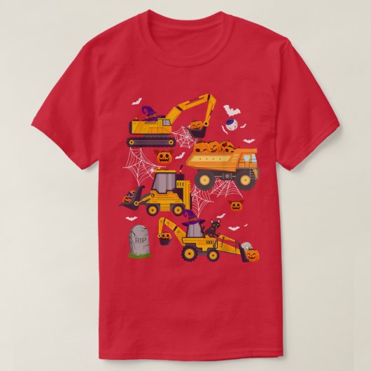 Construction Vehicle Crane Truck Pumpkin Halloween Tシャツ (デザイン正面)