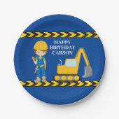 Construction Vehicle Custom Boys Birthday Party ペーパープレート (正面)
