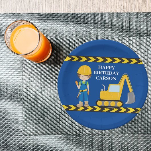 Construction Vehicle Custom Boys Birthday Party ペーパープレート