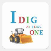 Construction Vehicle Digging Being One Birthday  スクエアシール (正面)