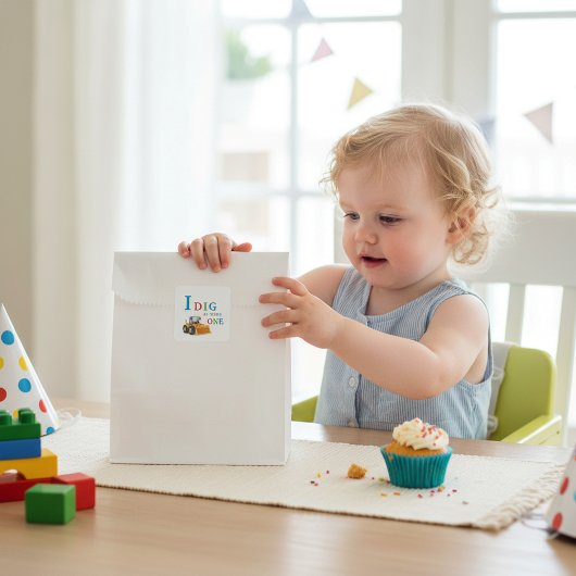 Construction Vehicle Digging Being One Birthday  スクエアシール