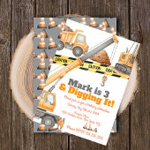 Construction Vehicles 3rd Birthday Dump Truck 招待状