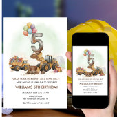 Construction Vehicles 5th Birthday Invitation  招待状