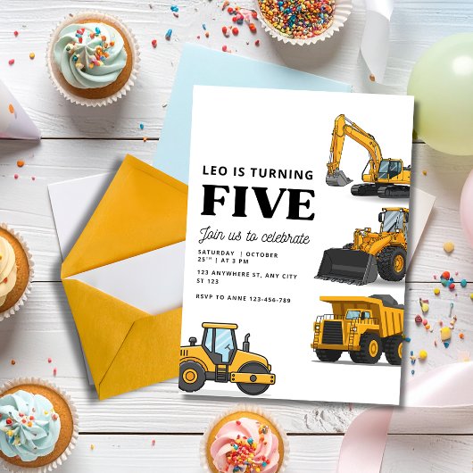 Construction Vehicles Birthday Dump Truck Party 招待状