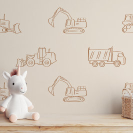 Construction Vehicles Builder Boy Truck Boho Beige 壁紙