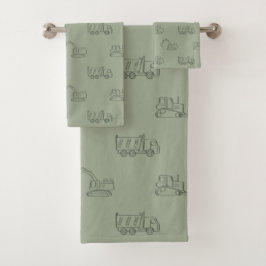 Construction Vehicles Builder Boy Truck Sage Green バスタオルセット
