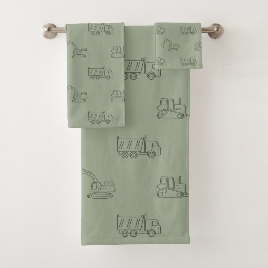 Construction Vehicles Builder Boy Truck Sage Green バスタオルセット (インサイチュ)