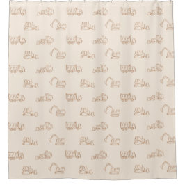 Construction Vehicles Builder Cute Boy Truck Beige シャワーカーテン