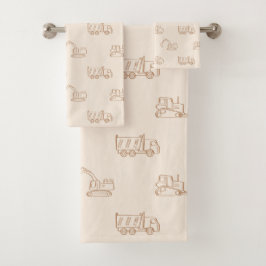 Construction Vehicles Builder Cute Boy Truck Beige バスタオルセット