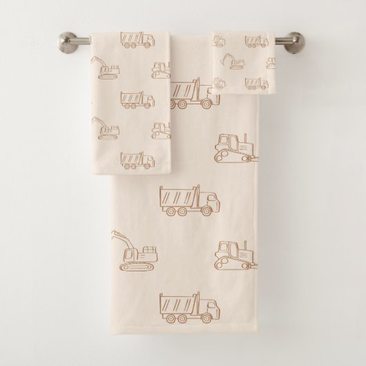 Construction Vehicles Builder Cute Boy Truck Beige バスタオルセット (インサイチュ)