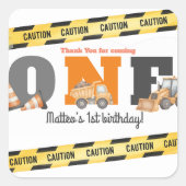 Construction Vehicles First Birthday Dump Truck スクエアシール (正面)