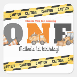 Construction Vehicles First Birthday Dump Truck スクエアシール