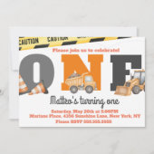 Construction Vehicles First Birthday Dump Truck 招待状 (正面)