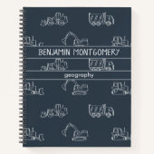 Construction Vehicles School Boys Name Dark Blue ノートブック (正面)