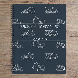 Construction Vehicles School Boys Name Dark Blue ノートブック