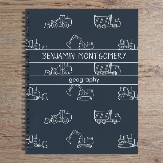 Construction Vehicles School Boys Name Dark Blue ノートブック
