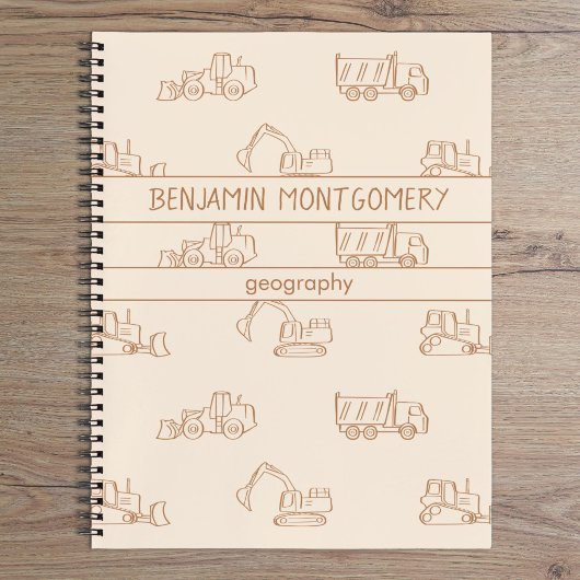 Construction Vehicles Truck School Boys Name Beige ノートブック