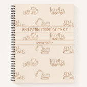 Construction Vehicles Truck School Boys Name Beige ノートブック (正面)