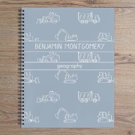 Construction Vehicles Truck School Boys Name Blue ノートブック
