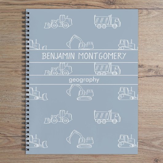 Construction Vehicles Truck School Boys Name Blue ノートブック