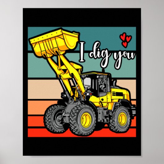 Construction Vehicles Valentines Hearts Excavator  ポスター (正面)
