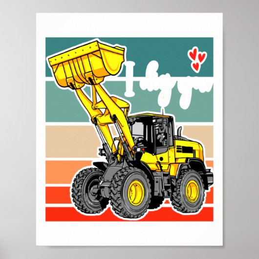 Construction Vehicles Valentines Hearts Excavator  ポスター (正面)