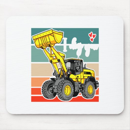 Construction Vehicles Valentines Hearts Excavator  マウスパッド (正面)