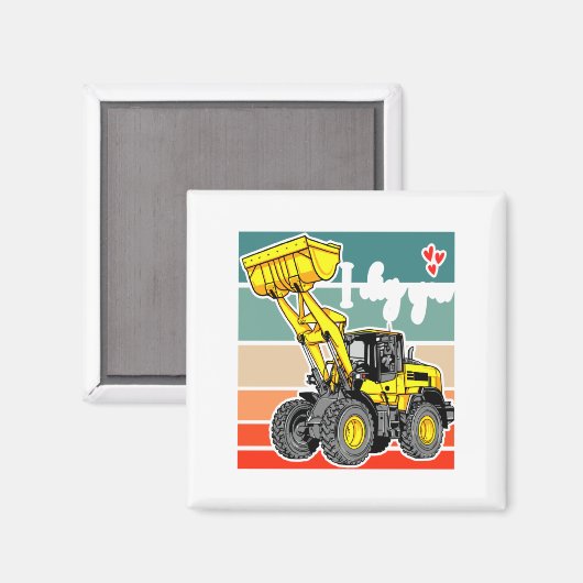 Construction Vehicles Valentines Hearts Excavator  マグネット (正面/裏面)