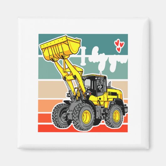 Construction Vehicles Valentines Hearts Excavator  マグネット (正面)