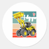 Construction Vehicles Valentines Hearts Excavator  ラウンドシール (正面)