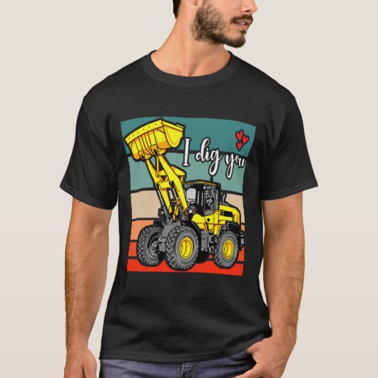 Construction Vehicles Valentines Hearts Excavator  Tシャツ (正面)