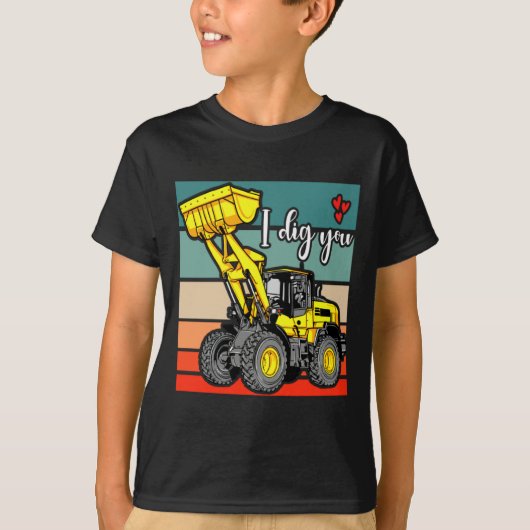Construction Vehicles Valentines Hearts Excavator Tシャツ (正面)