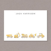 Construction Vehicles Watercolor Boys Monogrammed ノートカード