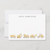 Construction Vehicles Watercolor Boys Monogrammed ノートカード (正面)