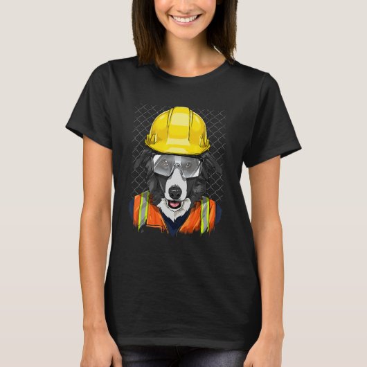 Construction Worker Border Collie Laborer Puppy Do Tシャツ (正面)