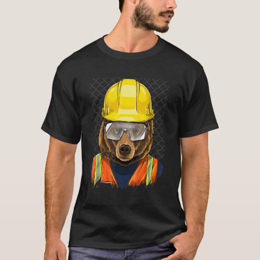 Construction Worker Brown Grizzly Bear Laborer Bea Tシャツ (正面)