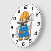 Construction Worker Builder with Shovel ラージ壁時計 (傾斜)