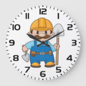 Construction Worker Builder with Shovel ラージ壁時計 (正面)