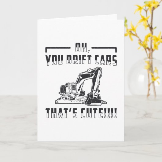 Construction Worker Excavator Drift Cars Cute Dig カード (黄色い花)