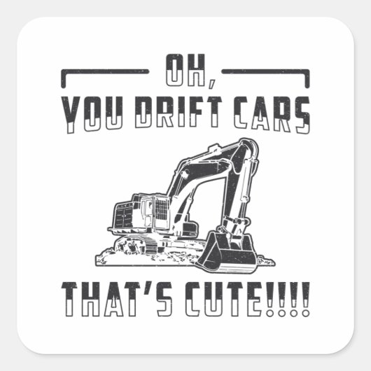 Construction Worker Excavator Drift Cars Cute Dig スクエアシール (正面)