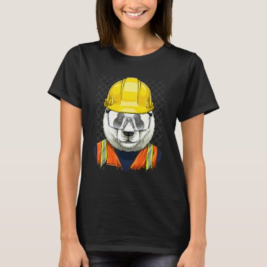 Construction Worker Giant Panda Bear Laborer Panda Tシャツ (正面)