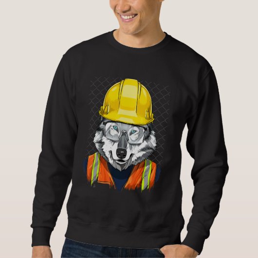 Construction Worker Gray Wolf Laborer Wild Animal  スウェットシャツ (正面)