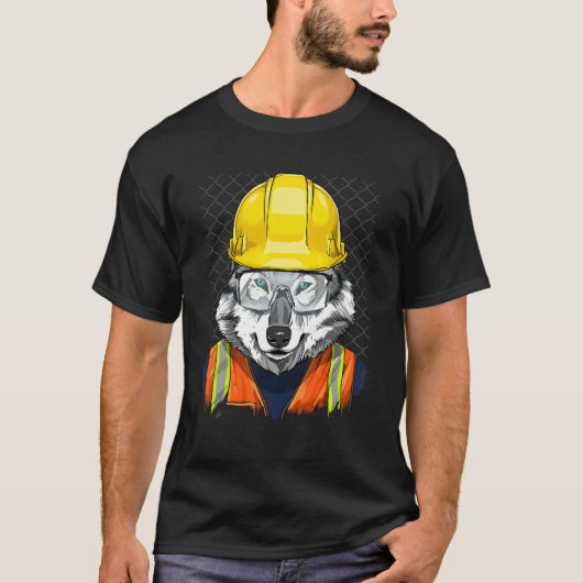 Construction Worker Gray Wolf Laborer Wild Animal  Tシャツ (正面)