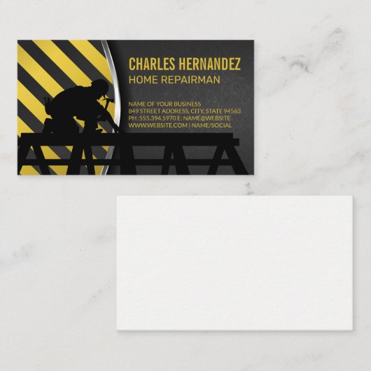 Construction Worker on Roof | General Contractor 名刺 (正面/裏面)